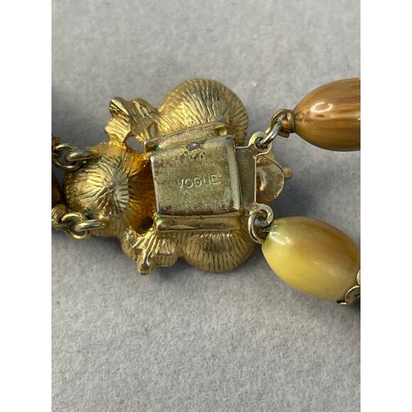 Vintage Vogue Necklace Clip On Earring Set Gold Tone Beaded Beachy Coastal - Picture 9 of 10